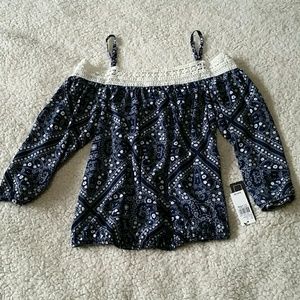 NWT Off-the-Shoulder Blue Floral A. Byer Blouse